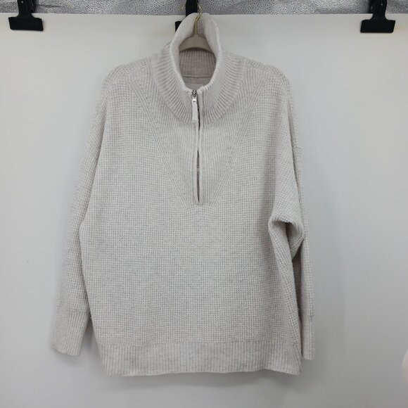 Aerie Waffle Knit Sweater Pullover Large Cotton Cozy Casual Off White Gray - Picture 4 of 9